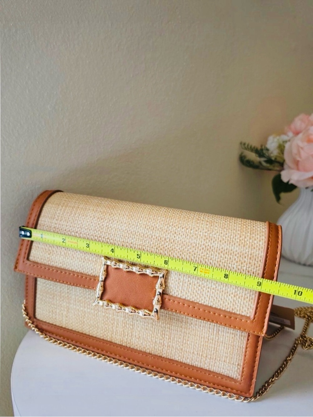 NWT Tommy Bahama Woven Natural Raffia Satchel Crossbody Bag Cognac Leather Gold - Picture 10 of 16